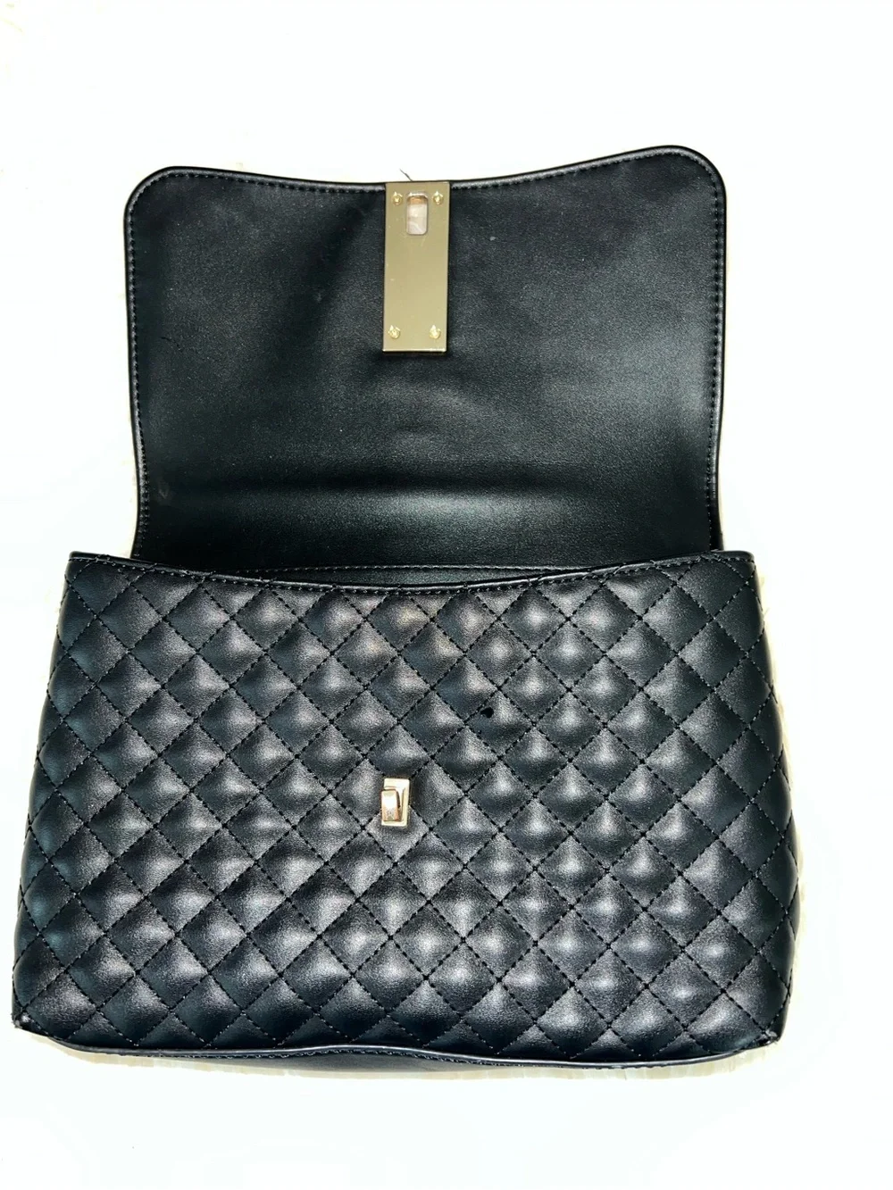 GUESS Los Angeles Black Quilted Top Handle Shoulder Bag Satchel Gold Hardware